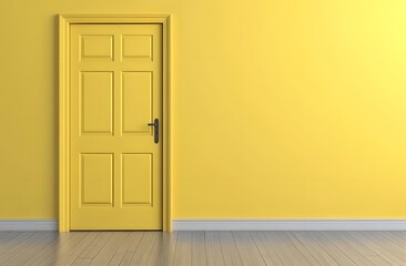 A simple yellow door on a bright yellow wall.