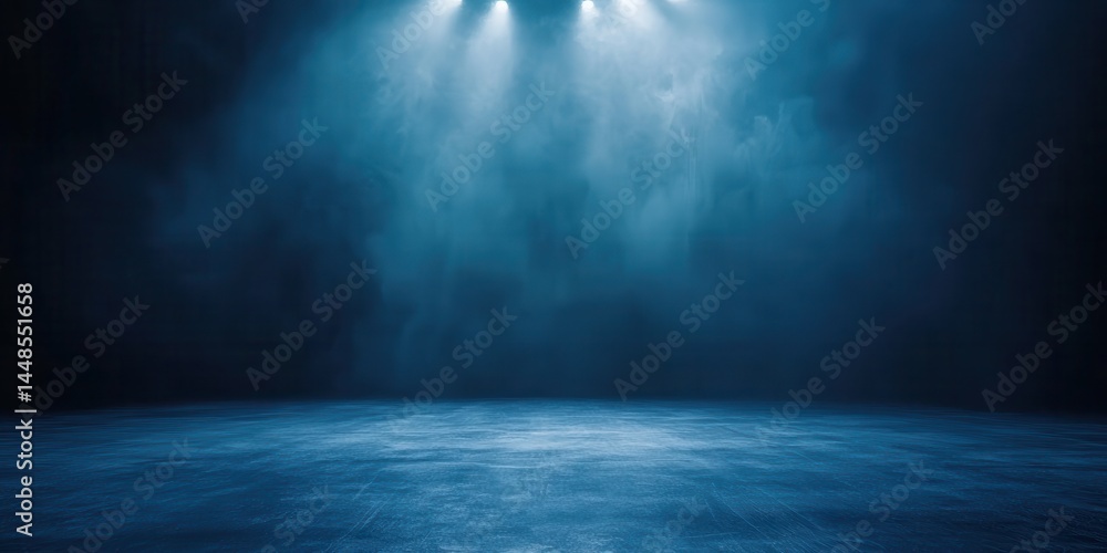 Poster a stunning image of blue lit empty stage dramatic spotlight effect for performance and presentation 