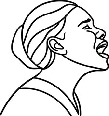 Vector Illustration Of A Woman Screaming Loudly With Minimalist Black Outline