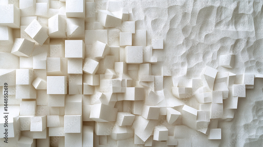 Poster Abstract image of off-white cubes creating a textured, three-dimensional effect, suggesting a modern, minimalist aesthetic suitable for design or architectural concepts