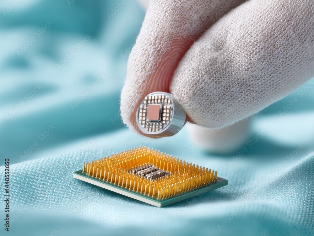 Poster Precision AI Microchip Installation Next-Gen Semiconductor Engineering with Nanoscale Performance - Cutting-Edge Tech Innovation for Future Computing Ecosystems