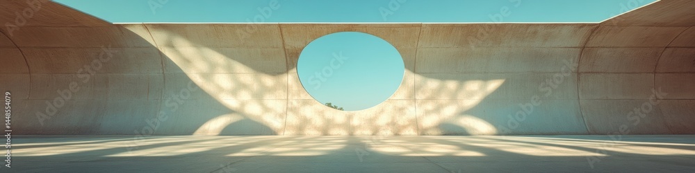 Poster Minimalist Architectural Dreamscape Brutalist Concrete Sanctuary with Ethereal Circular Skylight - Immersive Spatial Design Exploring Light, Shadow, and Architectural Transcendence