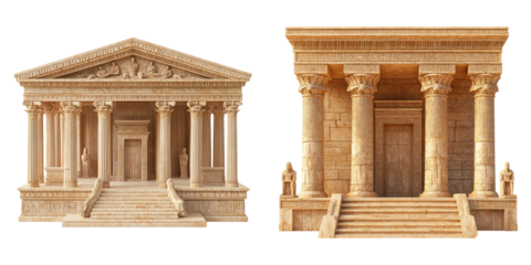 Ancient Roman temples with classical columns isolated on transparent PNG perfect for history lessons or architecture themes