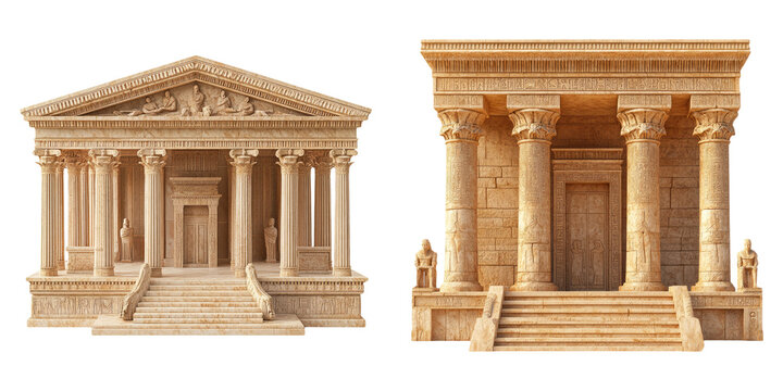 Ancient Roman temples with classical columns isolated on transparent PNG perfect for history lessons or architecture themes