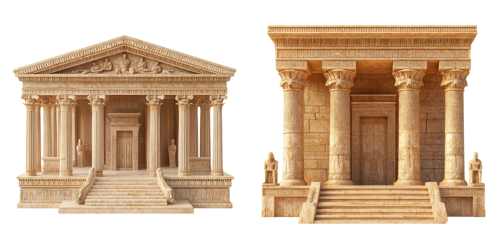 Ancient Roman temples with classical columns isolated on transparent PNG perfect for history lessons or architecture themes