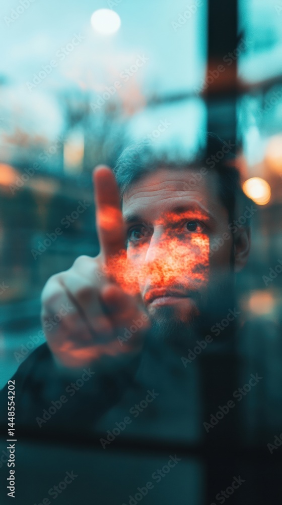 Poster Futuristic Digital Interaction Augmented Reality Professional Gesturing Through Immersive Tech Interface - Next-Gen Workplace Innovation and AI-Powered Visualization