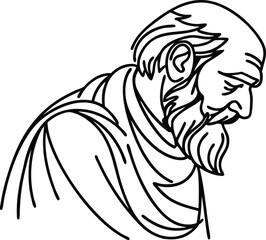 Line Art Illustration Of An Old Man With Beard And Hair Vector