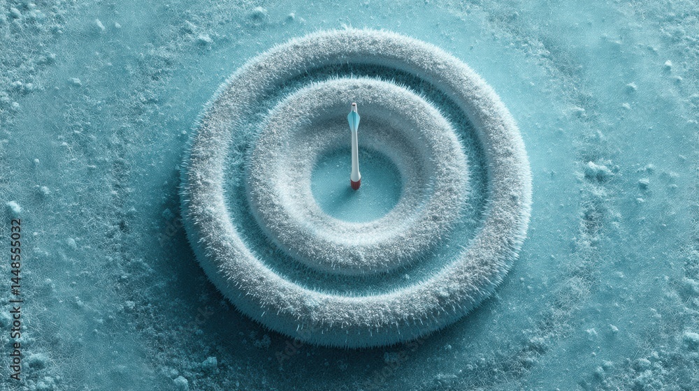 Poster minimal arctic precision frost-textured bullseye visualization exploring micro-targeting and immersi