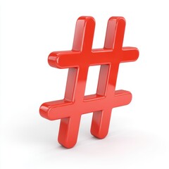 Obraz premium Modern 3D render of a glossy red hashtag icon isolated on a bright white background