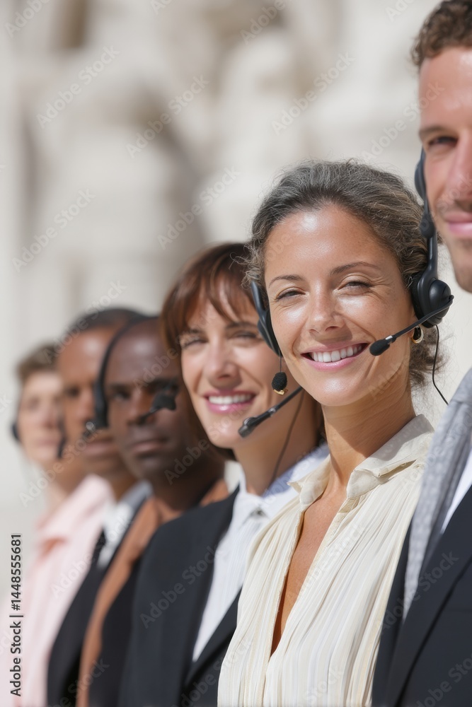 Poster inclusive digital workforce dynamic multi-ethnic customer support team showcasing professional colla