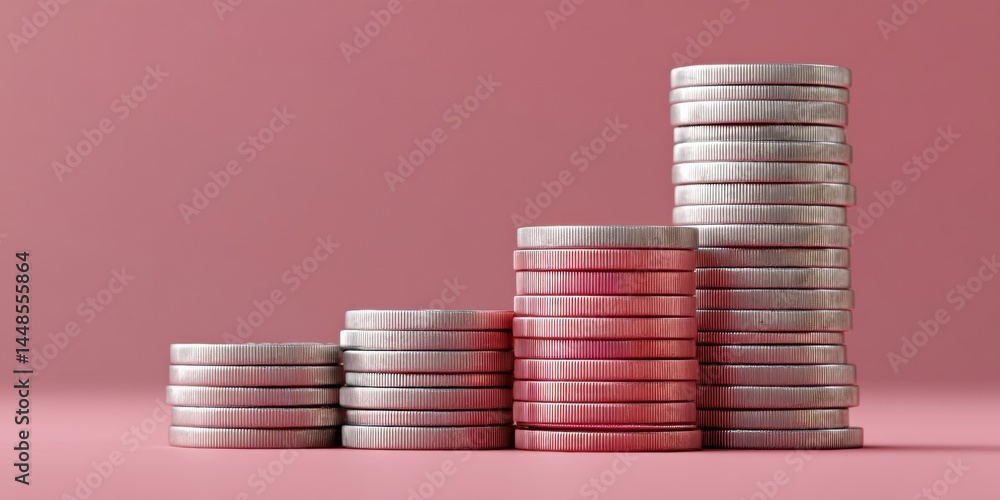 Poster minimalist financial growth visualization euro coin stacking illustrating investment scalability and