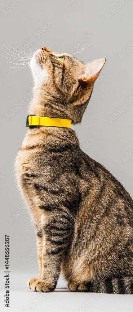Poster smart pet tech evolution futuristic connected tabby cat with vibrant iot wearable collar - innovativ