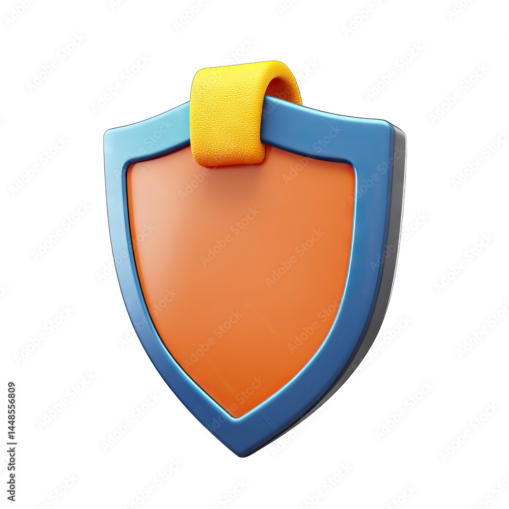 Poster a vibrant and colorful shield icon featuring an orange center and blue border. symbolizing protectio