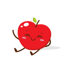 Cute Smiling Red Apple Character. Kawaii Red Fruit Mascot Style Vector. Cute vector character set in various action emotions. Collection symbols isolated on a white background