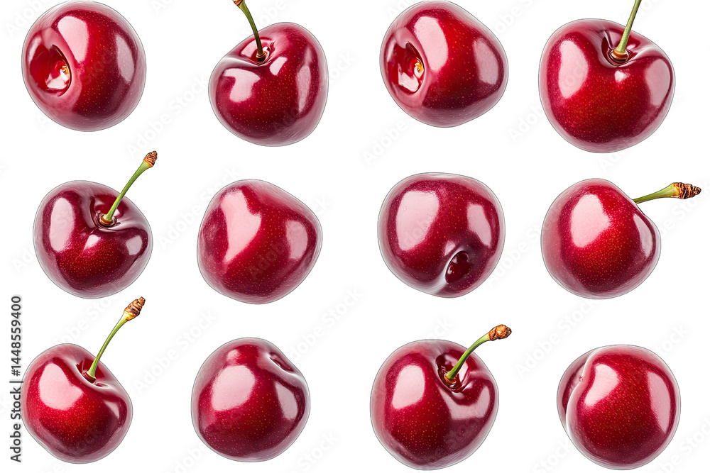 Poster a vibrant collection of fresh red cherries arranged in a visually appealing pattern. showcasing thei