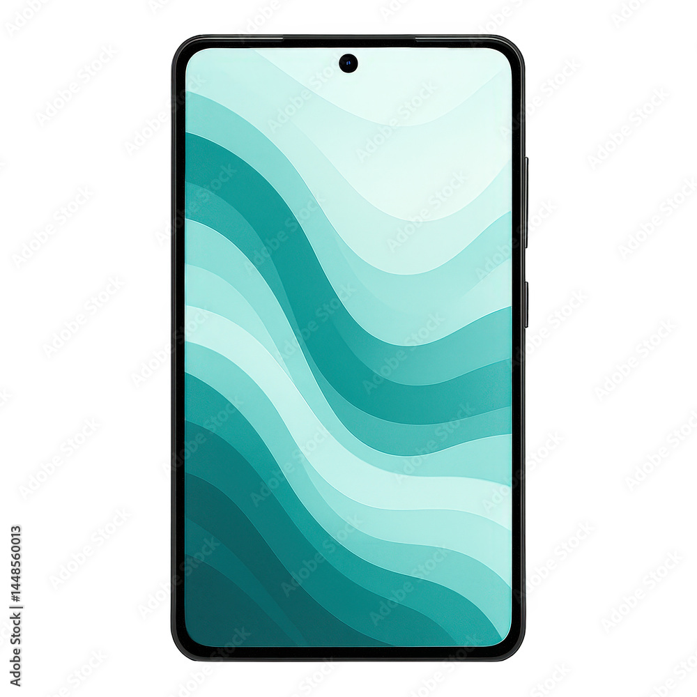 Poster a sleek modern smartphone featuring a vibrant full-screen abstract display with beautiful undulating