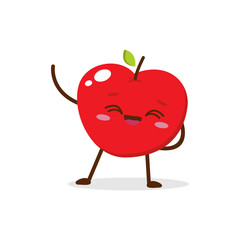 Cute Smiling Red Apple Character. Kawaii Red Fruit Mascot Style Vector. Cute vector character set in various action emotions. Collection symbols isolated on a white background