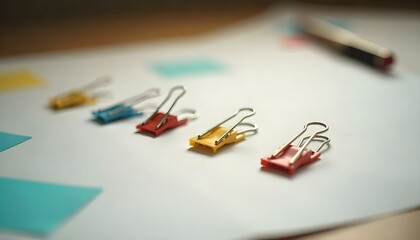 Multicolored paper clips on paperwork