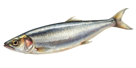 A Detailed Illustration of a Single Fresh Whole Herring Fish Isolated on White Background