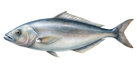Fototapeta premium Detailed Illustration of a Robust Silver Pompano Fish Isolated on White Background