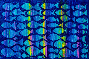 Abstract art painting of the many fishes