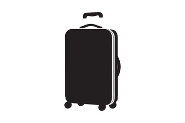Travel Suitcase Silhouette Icon Rolling Luggage Black Vector on White Background