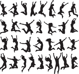 A vector set features black silhouettes of people in various yoga poses, showcasing fitness and exercise