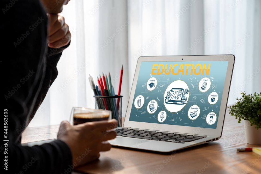 Poster e-learning website with sofware for student to study online on the internet network snugly