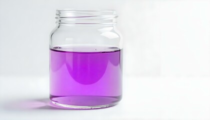 Studio shot of glass jar with purple liquid isolated on white
