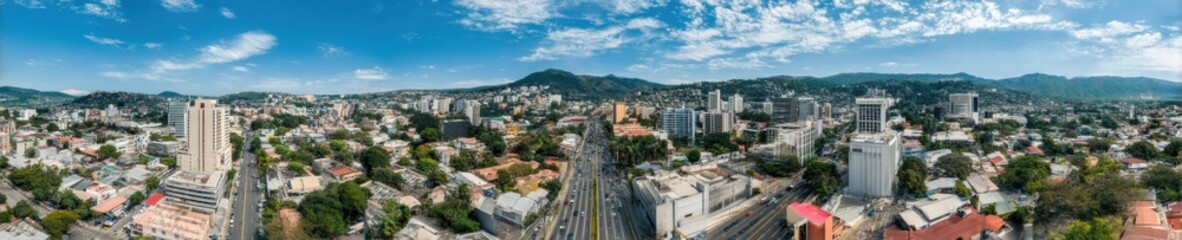 Fototapeta premium Cross Day El Salvador Urban Pulse Vibrant Capital Cityscape Revealing Economic Resilience and Modern Development Momentum in Central American Innovation Hub