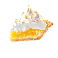 Lemon Meringue Pie Pieces Tumbling Mid Air  isolated on a transparent background
