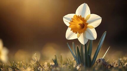 White daffodil sunset meadow spring floral greeting card © Enggal Pitoyo