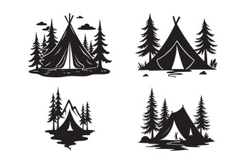 Obraz premium Camping Tent Forest Icon Set Adventure Wilderness Clipart