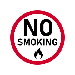 No smoking icon. Red prohibition sign. Do not light a fire. Vector illustration.	