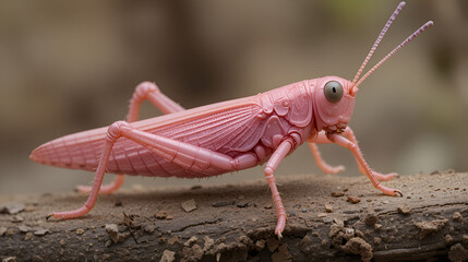 Rare pink grasshopper, Chorthippus parallelus, affected by erythrism