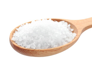 Coarse Sea Salt in a Wooden Spoon for Culinary Use and Natural Flavoring on transparent background