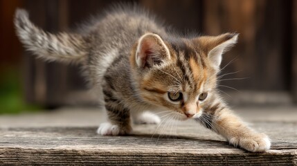 Playful Kitten Pouncing: A Moment of Feline Curiosity