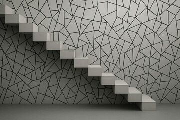 Modern Floating Staircase with Abstract Geometric Wall Design – Minimalist Interior Concept