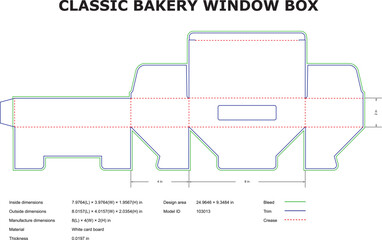 Classic Bakery Window Box Die Cut Template With Dimensions And Guidelines