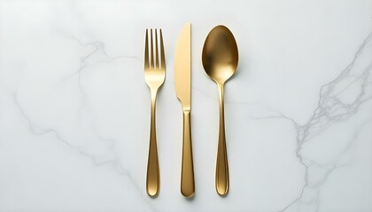 Cutlery set with Fork, Knife and Spoon isolated on white background