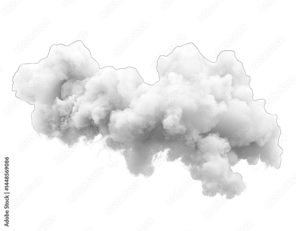 Poster a fluffy. white cloud billowing in the sky. creating a serene atmosphere. with a bright blue backgro