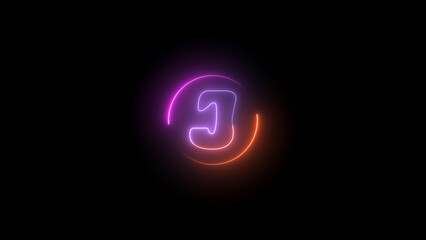 Neon alphabet letter j illustration black background.