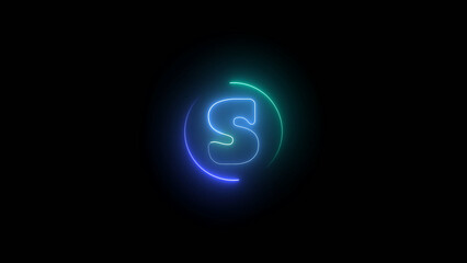 Neon alphabet letter s illustration black background.