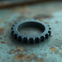 A Metal Gear Resting Upon A Rusted Blue And Brown Surface