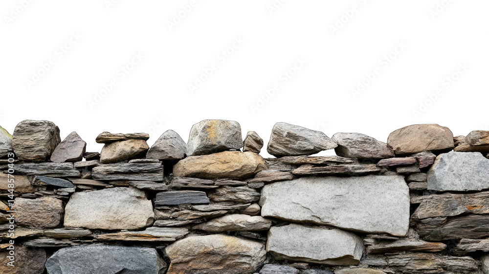 Poster a rustic stone wall constructed with various sizes of natural stones. showcasing a blend of earthy c