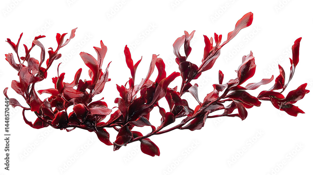 Poster a vibrant. deep red foliage branch gracefully extending across a neutral background. showcasing intr
