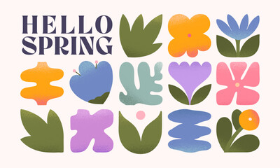 Spring artistic illustration with abstract flowers and plants.Banner template with modern floral elements.Seasonal background for holidays prints,invitations,offers,covers,greetings,branding