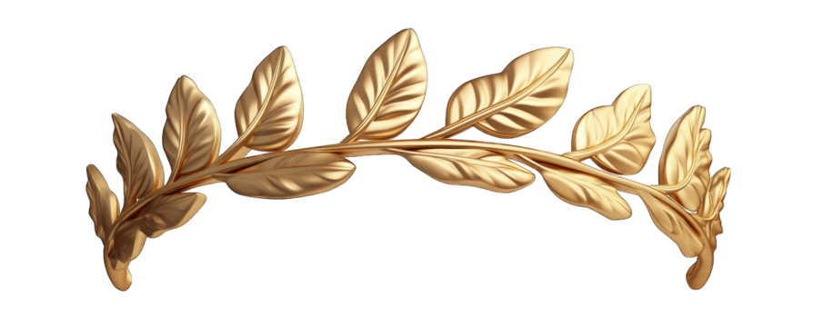 A beautifully crafted golden laurel crown with intricate leaf designs. symbolizing victory and achievement. set against a clean background. ideal for award ceremonies or celebrations