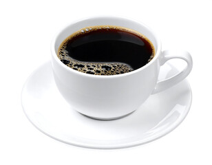 Hot black coffee in a white cup isolated on white background