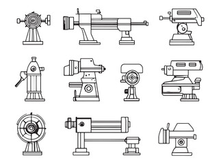 Detailed Line Art of Wood Lathe Machine Design